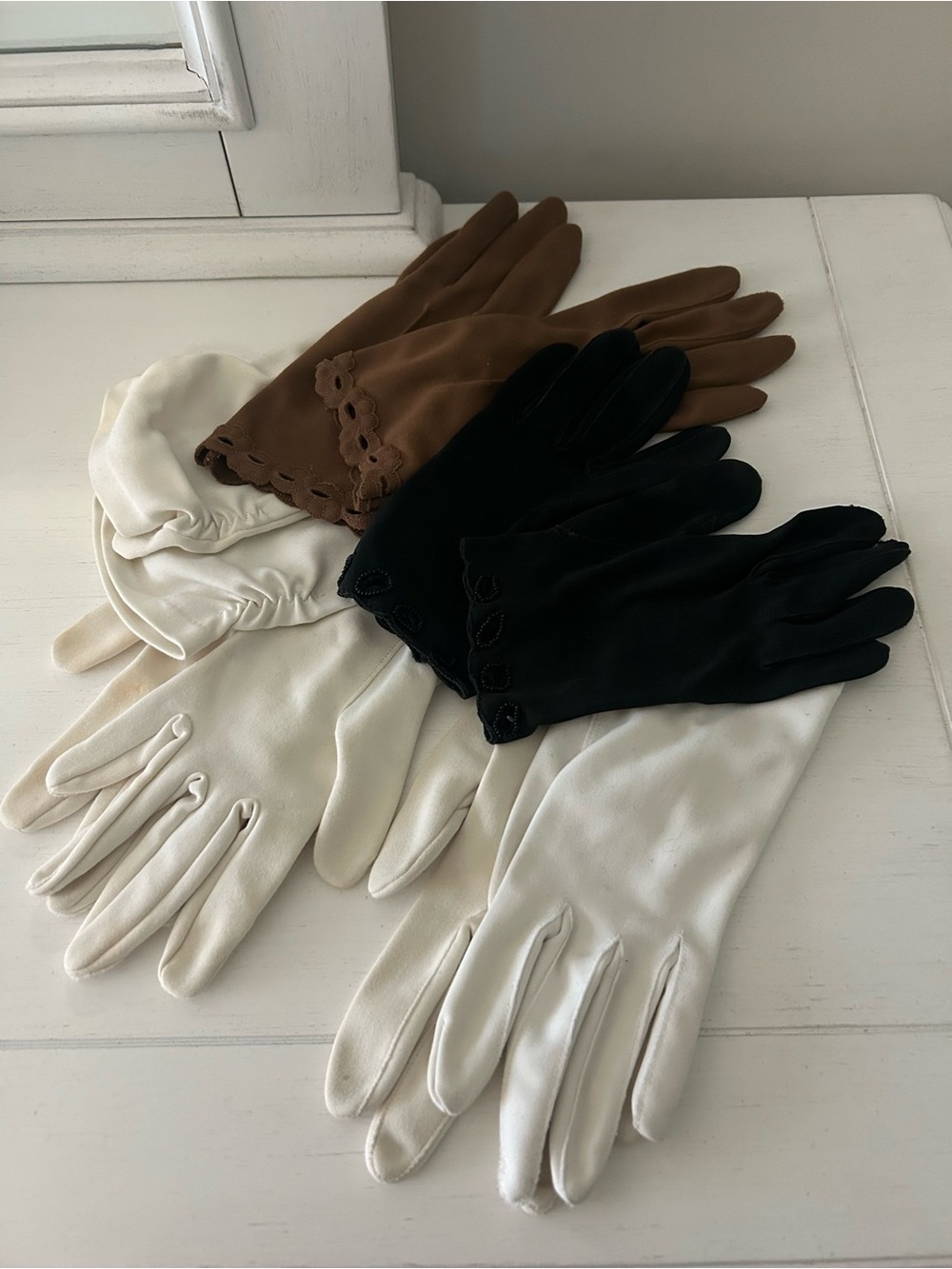 Vintage Classic Women's 4 pairs Dress Gloves - White, Black beaded & Brown